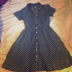 Denim Mid Thigh Polka Dot Dress, Barely worn!
