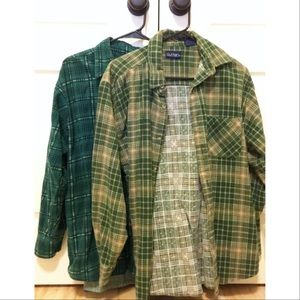 2 GREEN FLANNELS