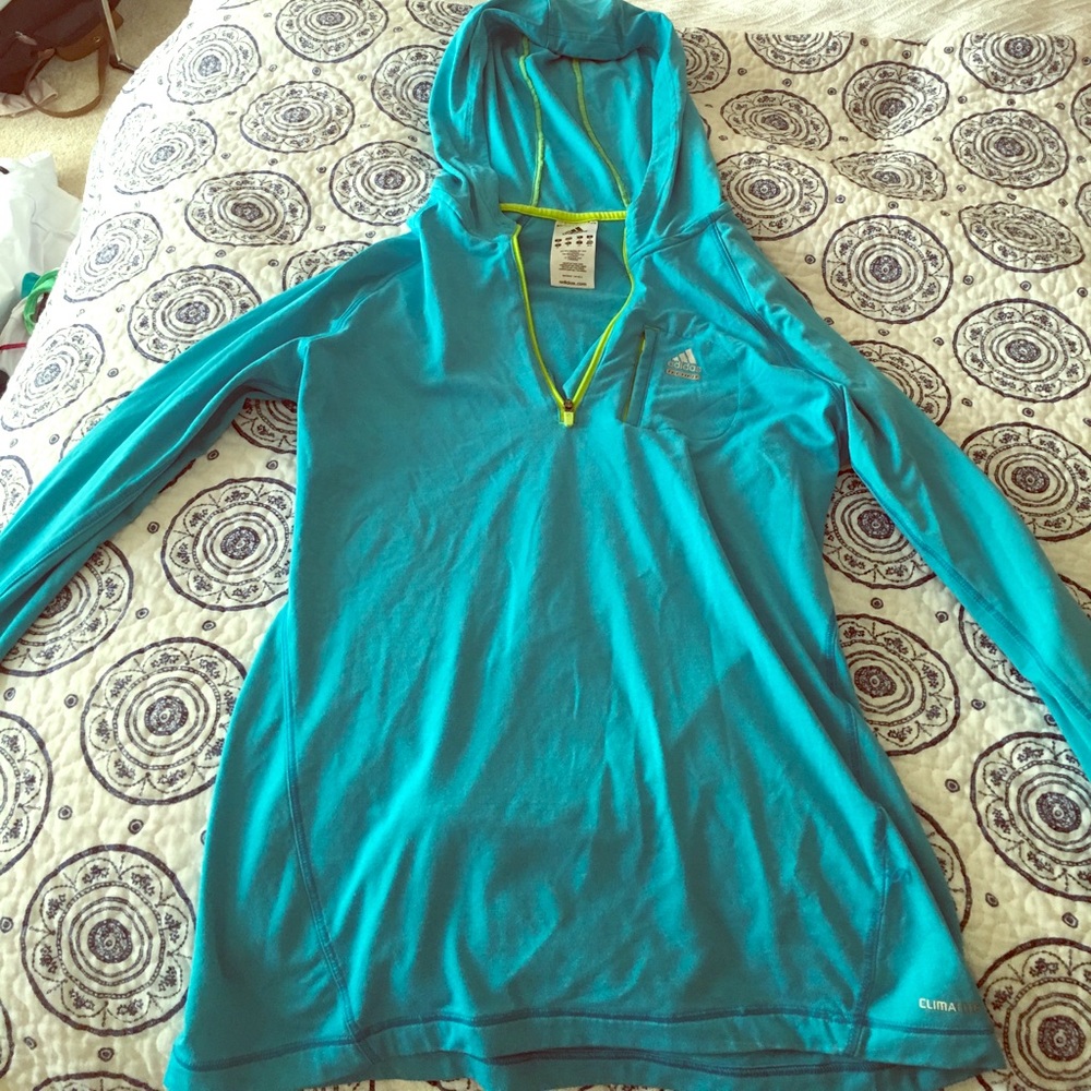 Turquoise and lime adidas tech fit pull over