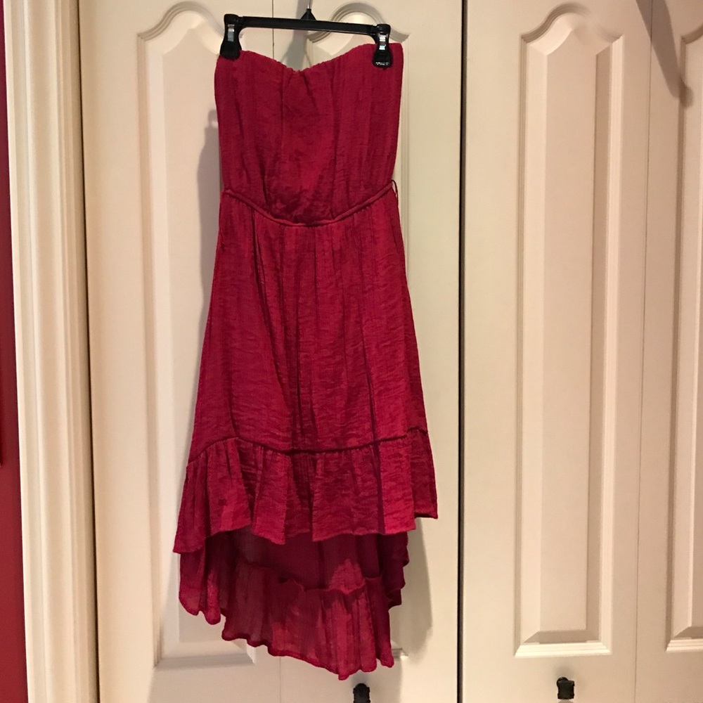 Burgundy strapless dress