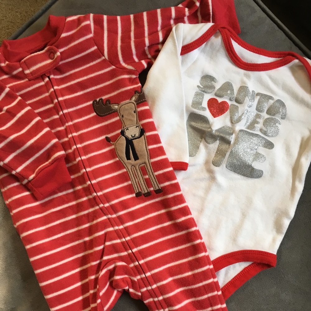 Carter's Reindeer PJs & Santa loves me onesie