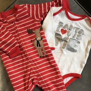 Carter's Reindeer PJs & Santa loves me onesie