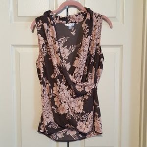 Cabi blouse pink and brown faux wrap top M