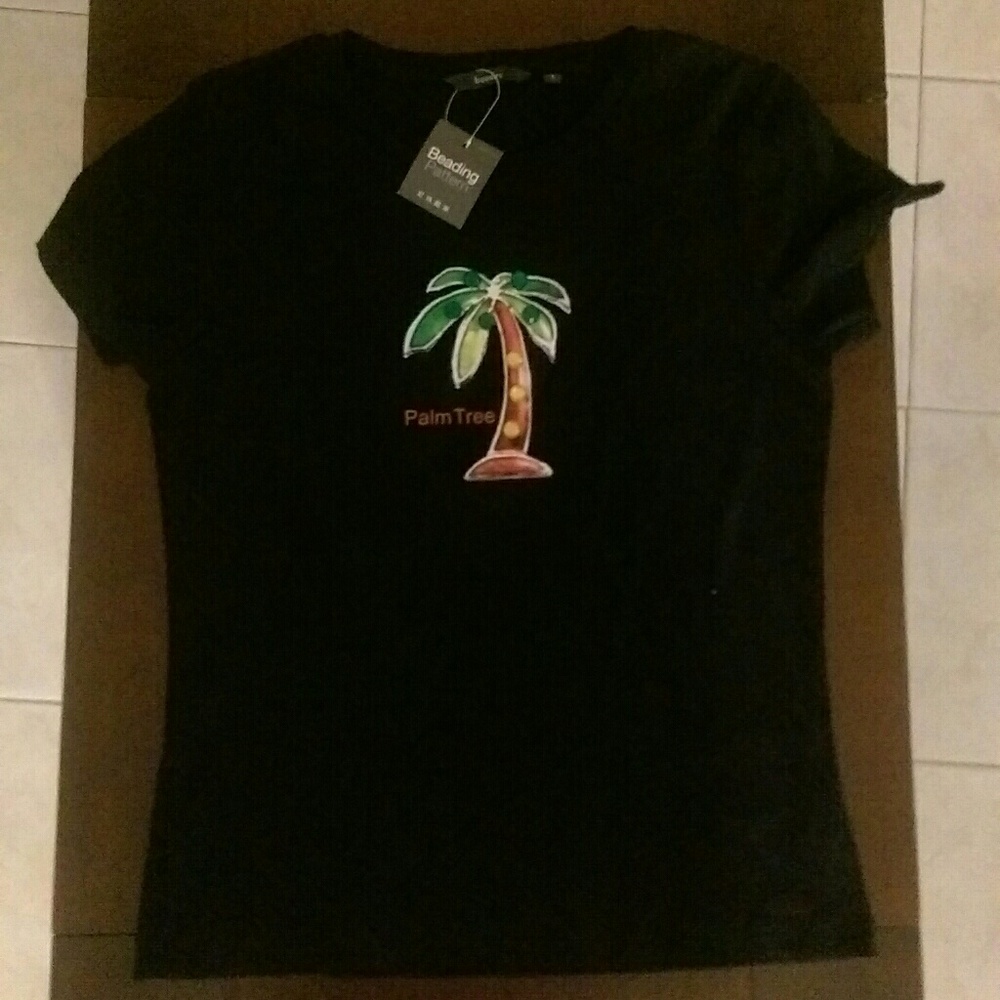 Bossini Black Crewneck T-shirt with Palm Tree