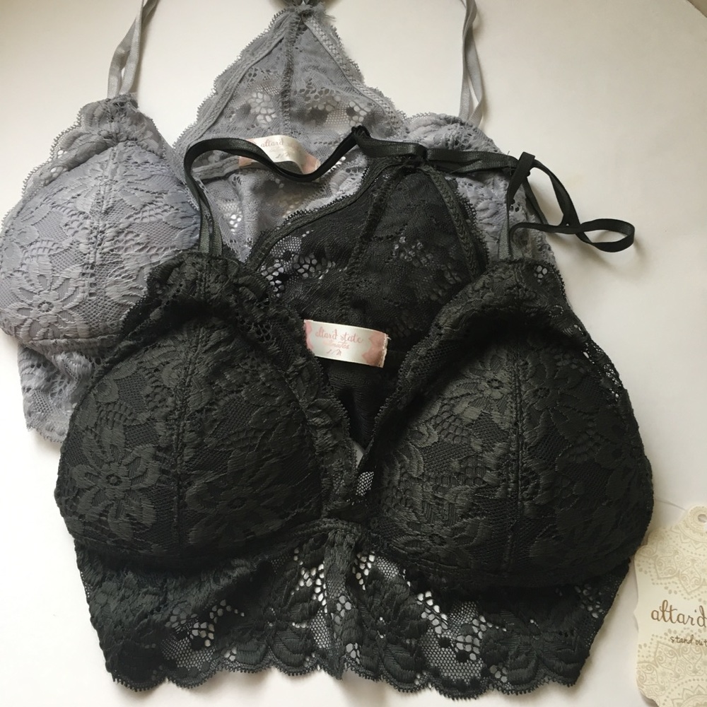 SOLD Altar'd State Gray and Green Lace Bralettes