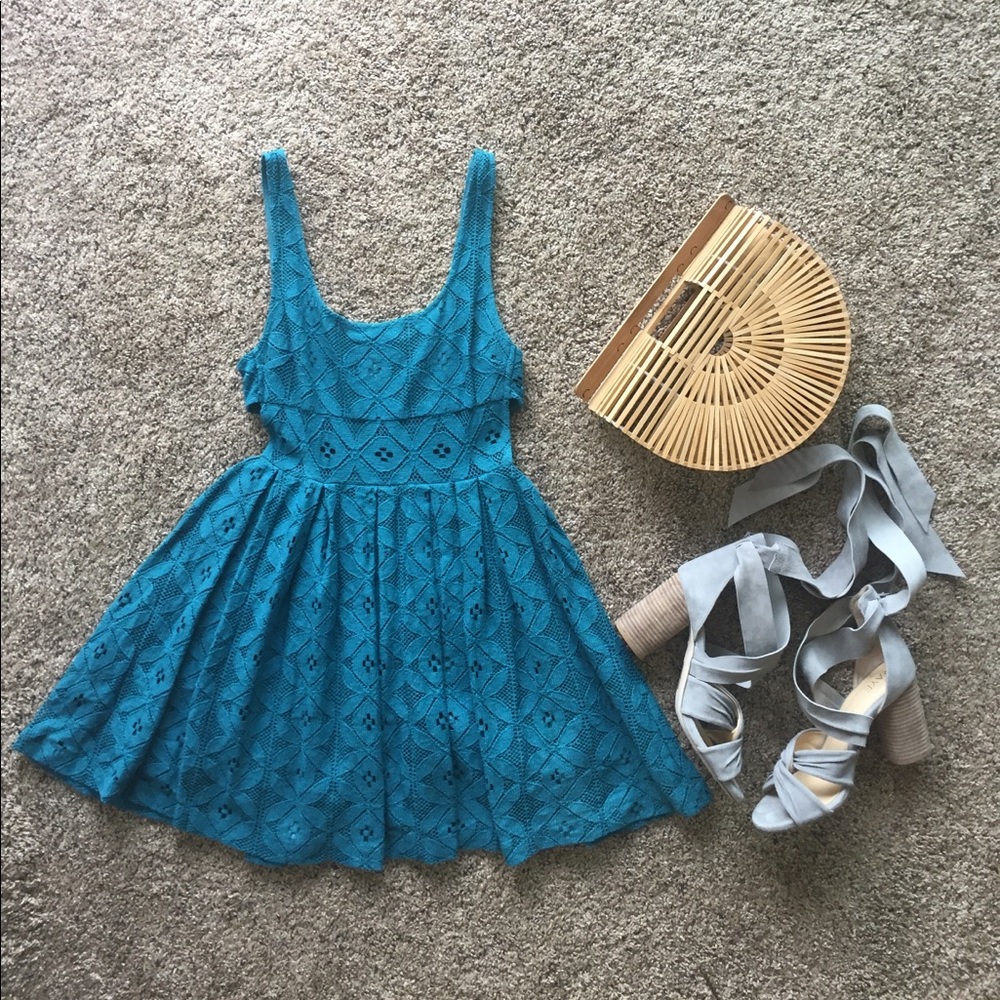 Free people teal dress with side cutouts