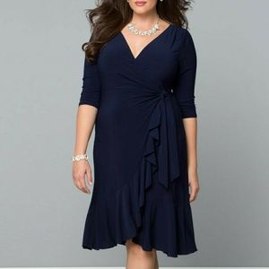 Kiyonna whimsy wrap dress in navy blue
