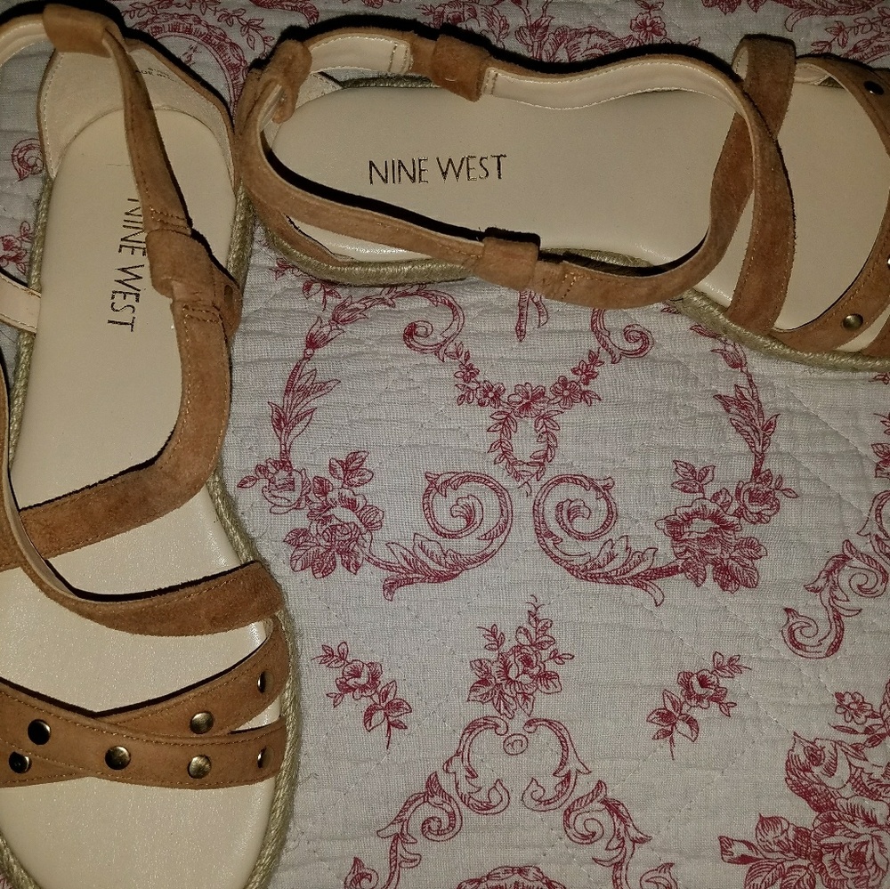 Tan suede flat espadrill sandals