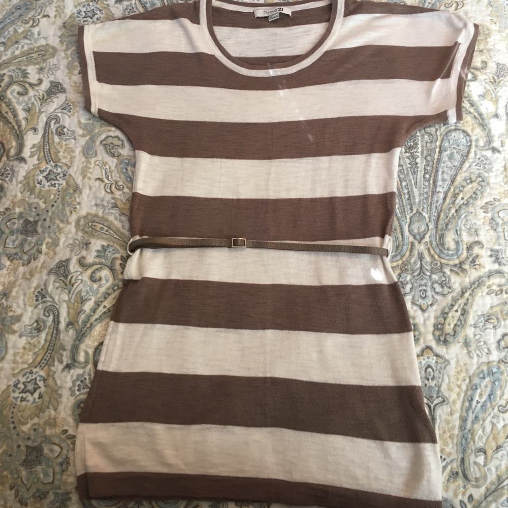 Brown and White Striped Sweater Shirt