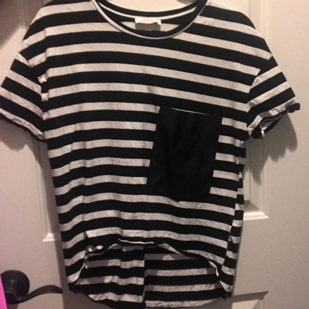 Fraux leather pocket striped T. NWOT