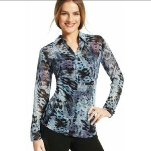 Cabi Blue Purple semi sheer blouse M