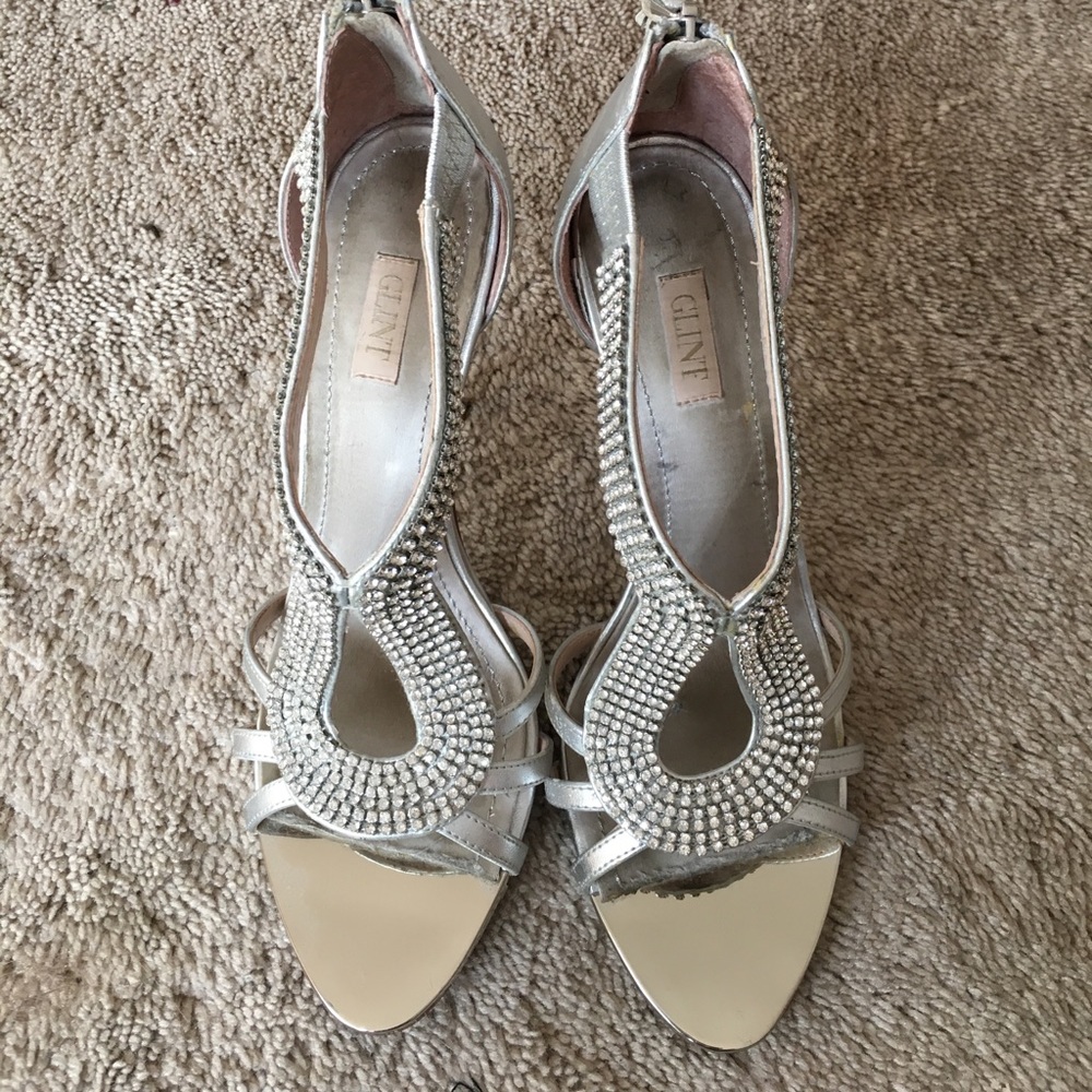 Silver and rhinestone party shoes. Size 5 1/2