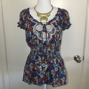 Floral embroidered peasant blouse