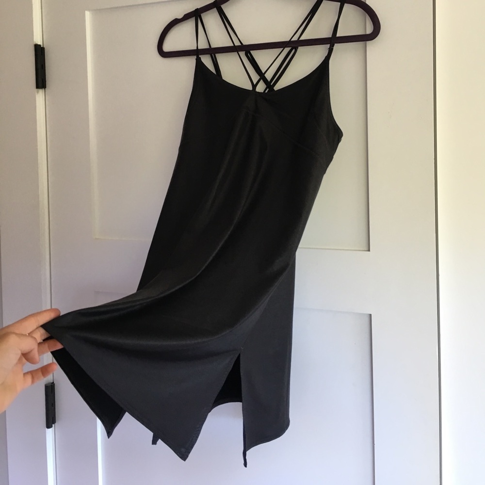 Black leather mini dress