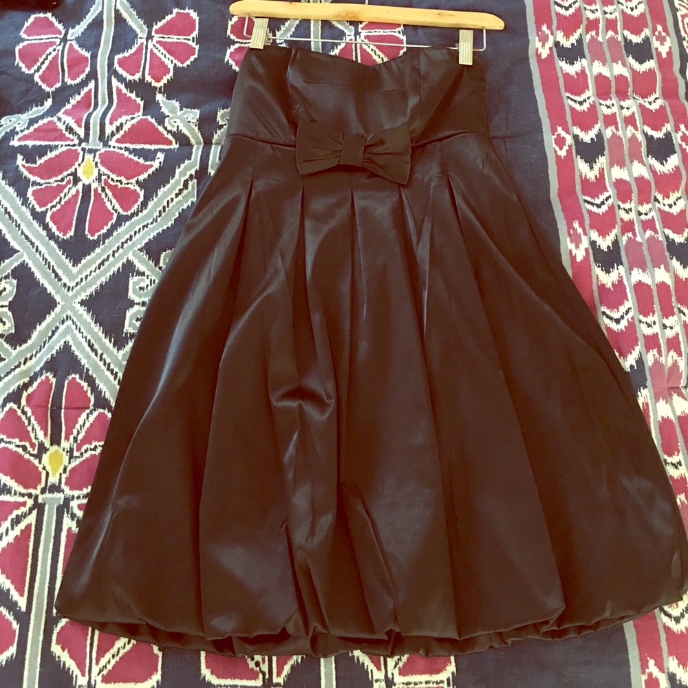 Strapless black silky dress w bow