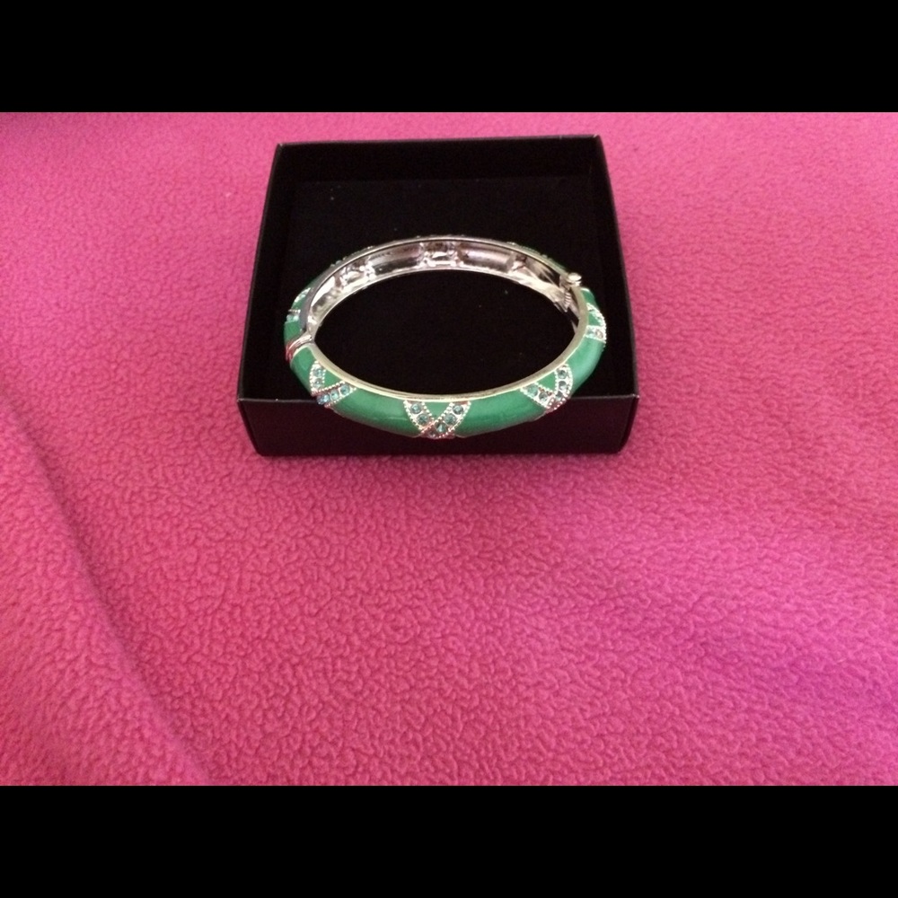 Green Enamel Hinged Bracelet