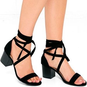 Lace up black heeled sandals