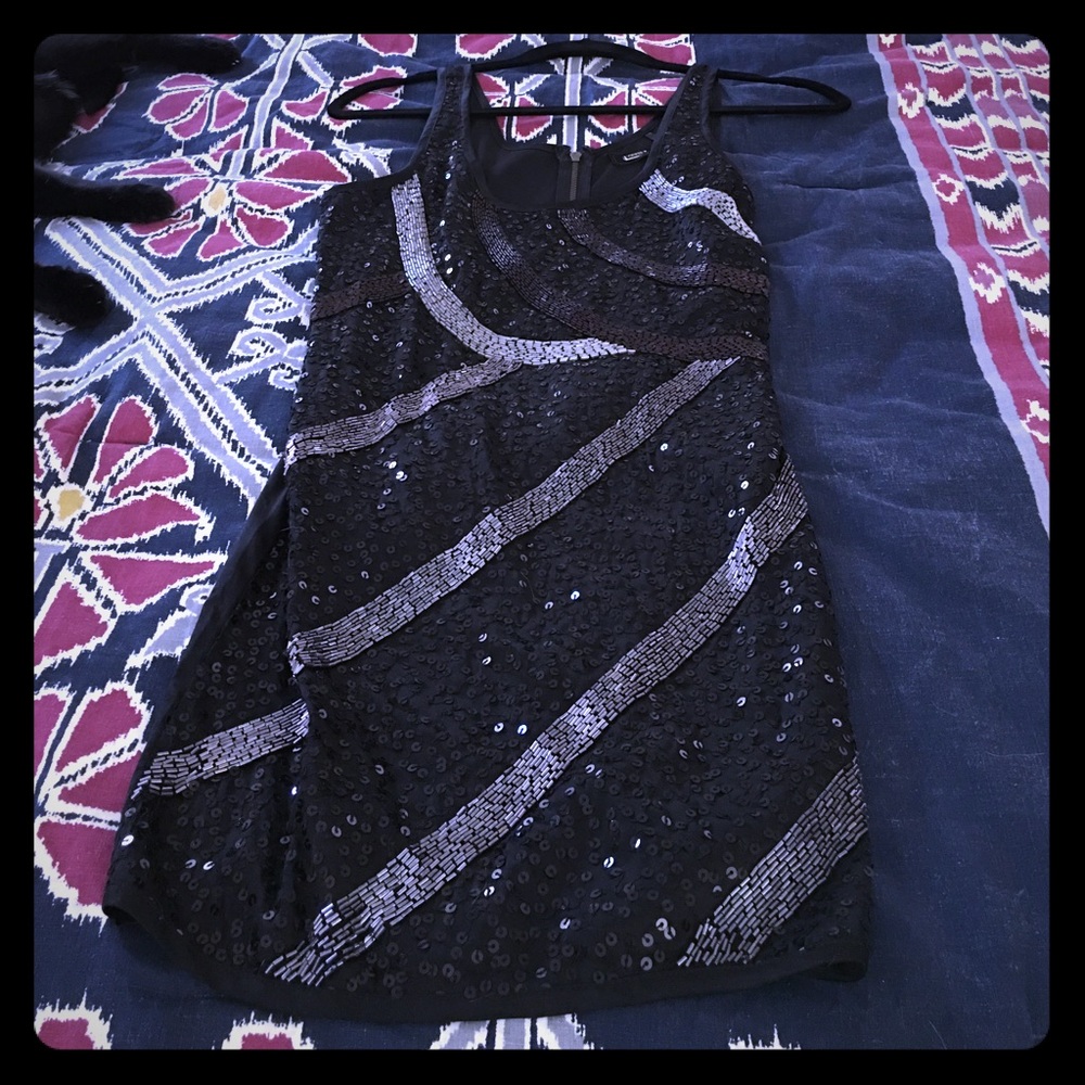 Sequin print black dress