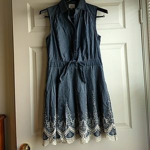 eci Brand Denim and Lace Button-up Dress