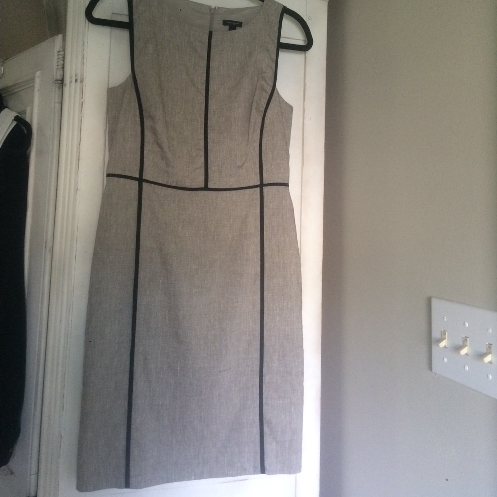 ANN TAYLOR DRESS Linen Panel Sheath Dress Career Cocktail Piped - Picture 3 of 6