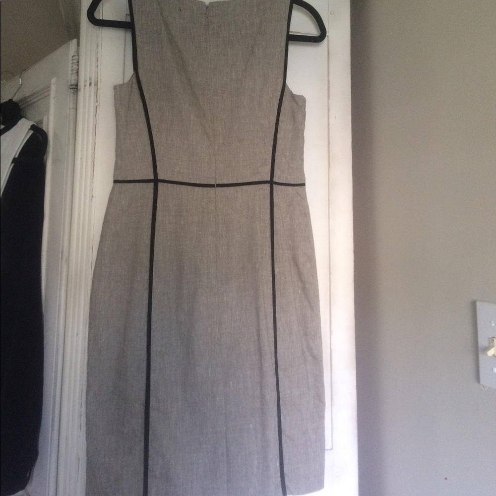 ANN TAYLOR DRESS Linen Panel Sheath Dress Career Cocktail Piped - Picture 6 of 6