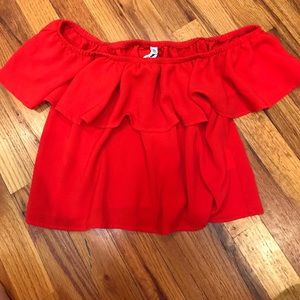 Red Off The Shoulder Cropped Blouse