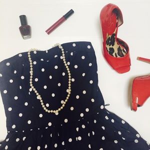 Hollister strapless navy polka dot dress