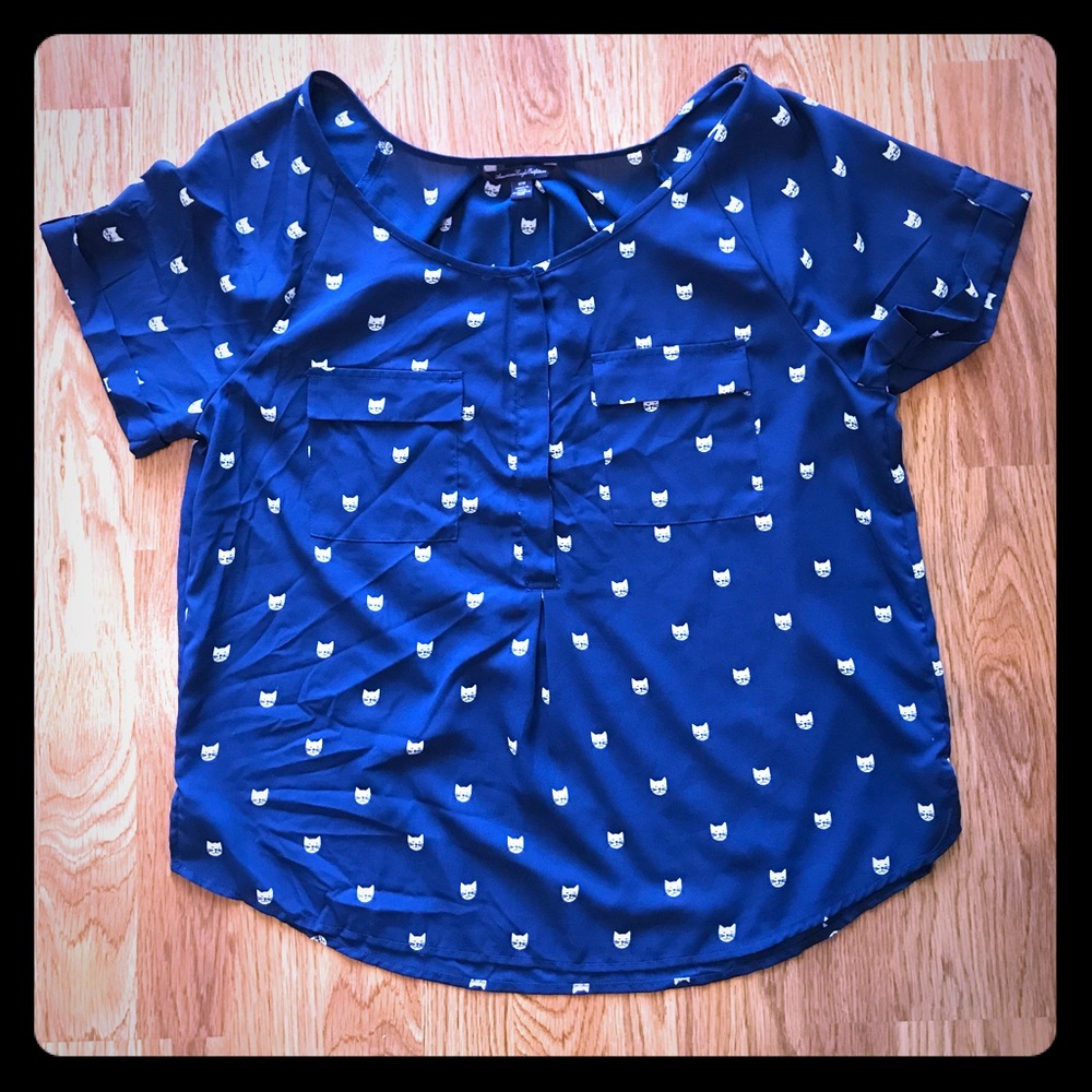 American Eagle Navy Cat Blouse