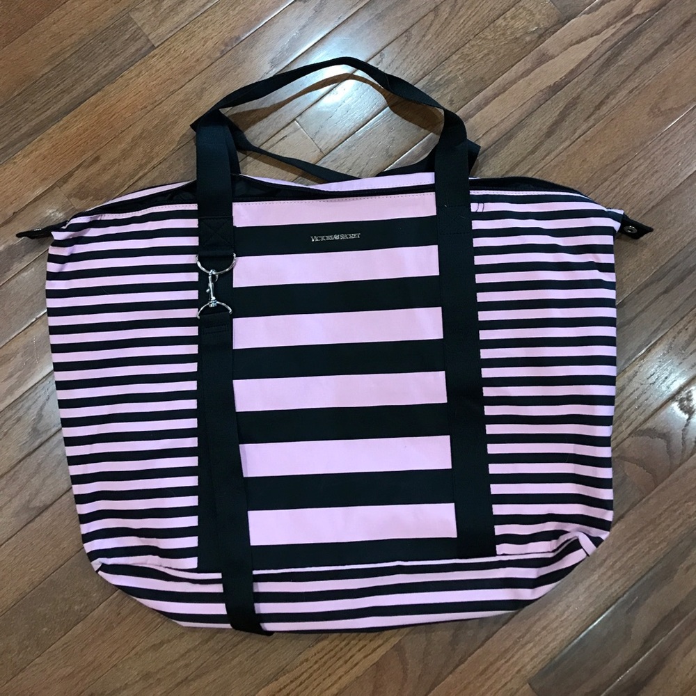 Victoria's Secret Pink and Black Striped Tote Bag