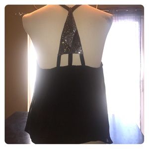 Black Socialite Top with Sequined Sexy Back