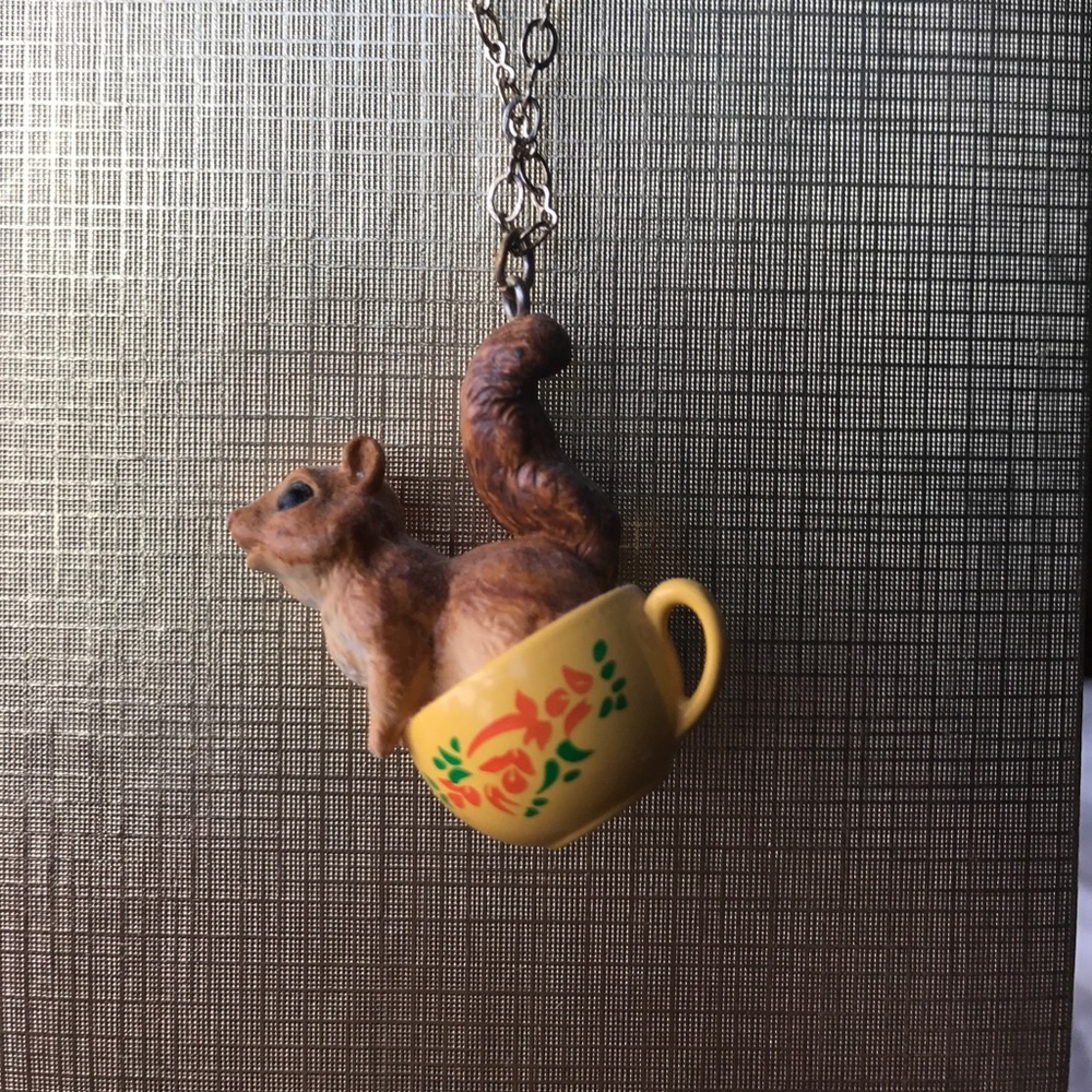 Squirrel in a teacup pendant on 16" chain