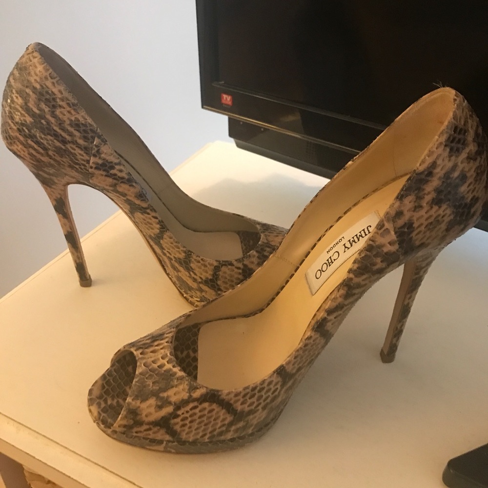 Authentic Jimmy Choo Snakeskin Peep-Toe Pumps 39.5