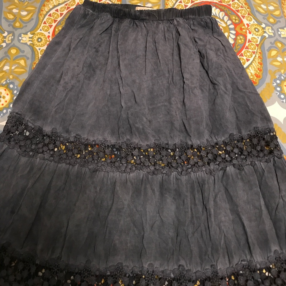 Boutique denim grey maxi skirt w/ textured detail