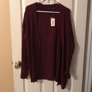 maroon cardigan
