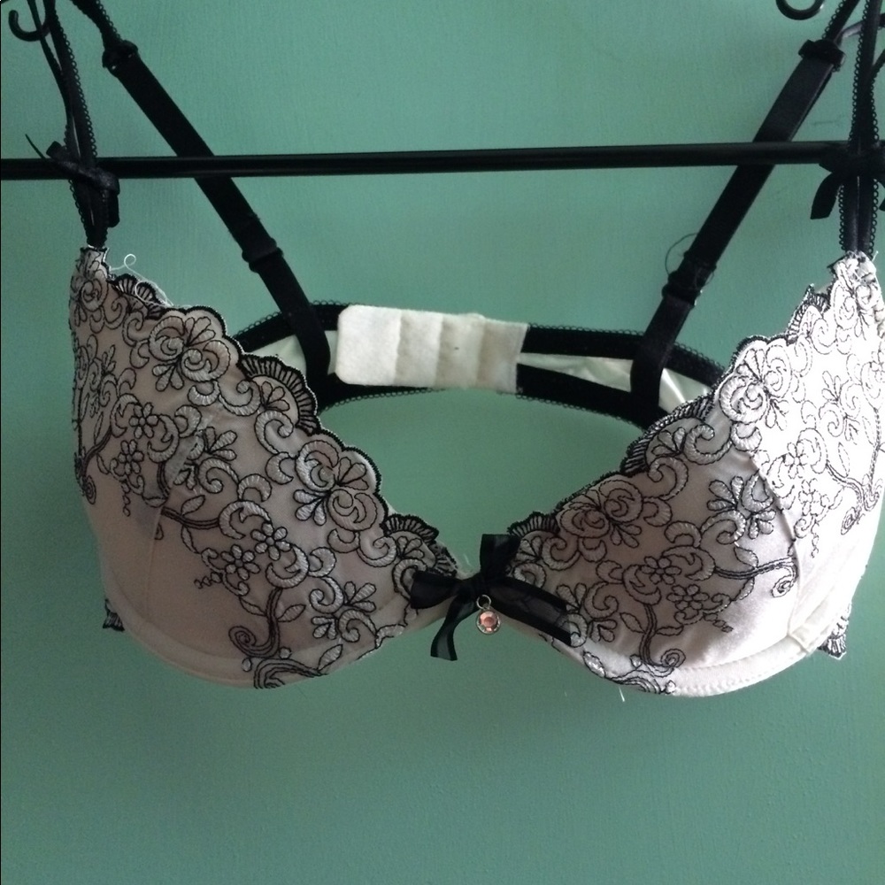 White and black lace bra