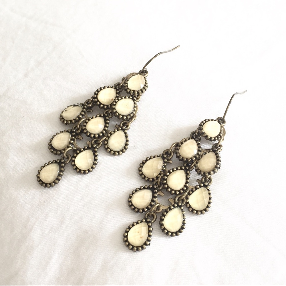 Cream and Bronze Dangle Earrings