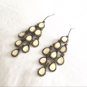 Cream and Bronze Dangle Earrings