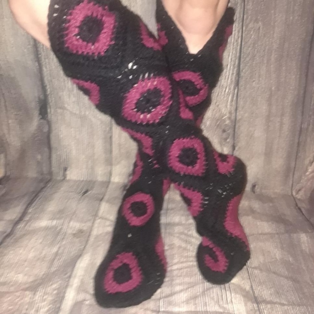 Hand made crochet knee high boots
