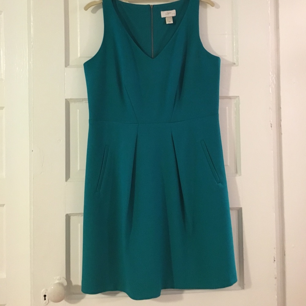 Loft 10P Petite Teal Dress with Pockets