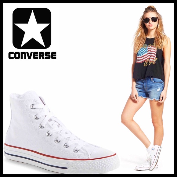 CONVERSE STYLISH WHITE CANVAS HI-TOPS SNEAKERS - Picture 6 of 8