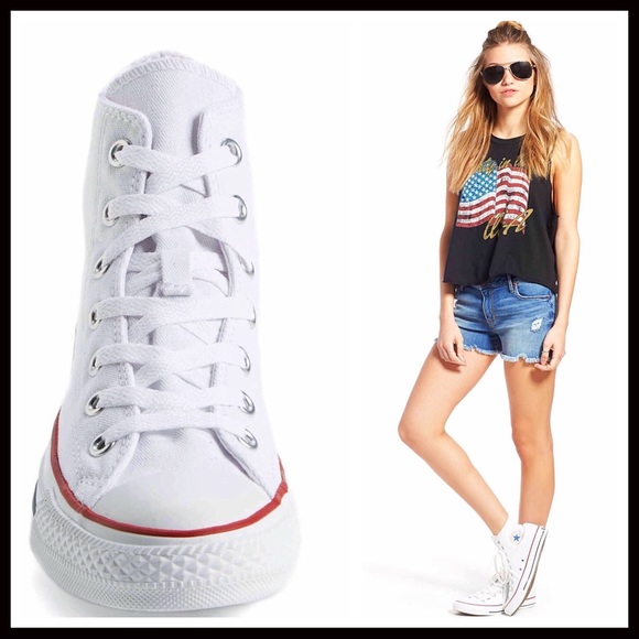 CONVERSE STYLISH WHITE CANVAS HI-TOPS SNEAKERS - Picture 3 of 8