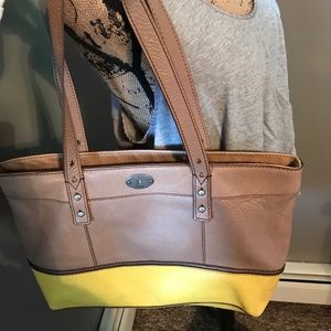 Fossil leather tote