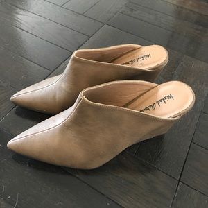 Beige Pointed Toe Mule with Wedge Heel