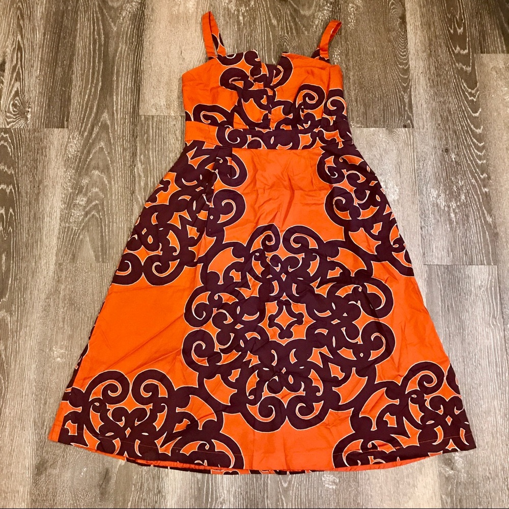 Gorgeous orange & purple midi pinup swing dress