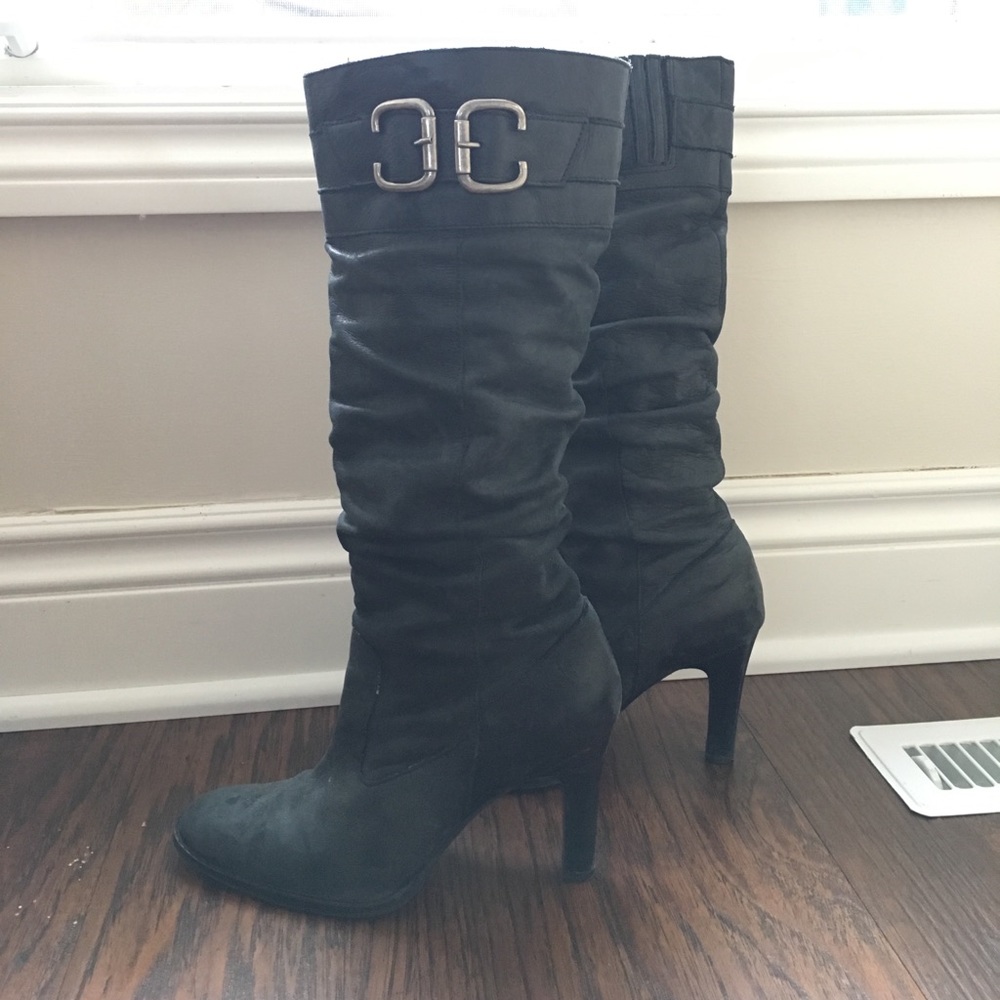 Grey leather slouchy boots