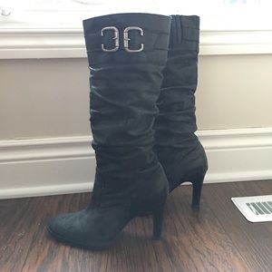 Grey leather slouchy boots