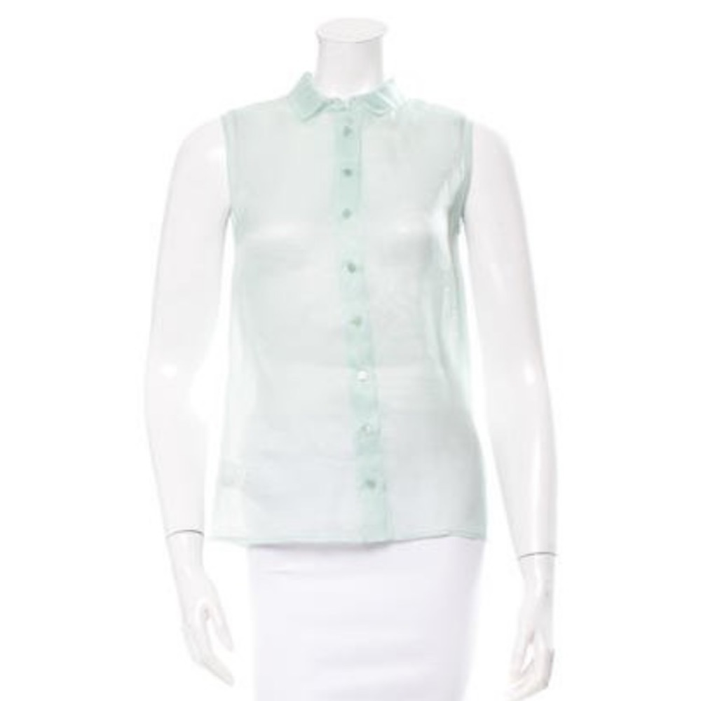 nwot rochas 100%silk mint sheer button up top