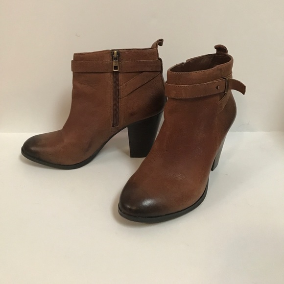 Ann Taylor Distressed Brown Zip up Booties - Picture 2 of 5