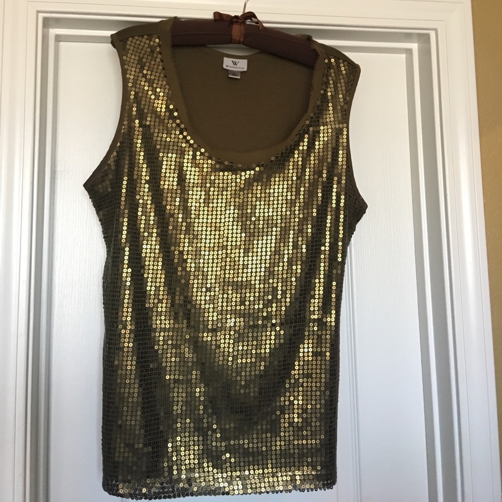 Deep olive green sequin tank top