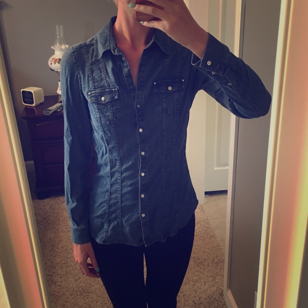 White House black market denim chambray shirt